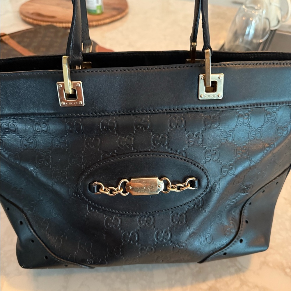 Gucci Black Embossed Leather Tote guccissamma